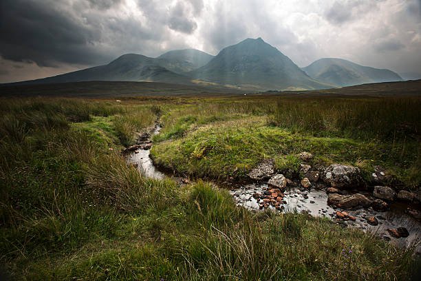 A misty highland landscape in Scotland
